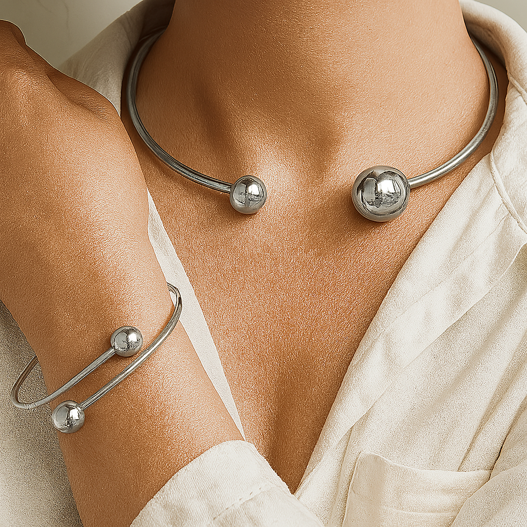 Minimalist Glow Collar & Cuff Bracelet Set | Gold 18k