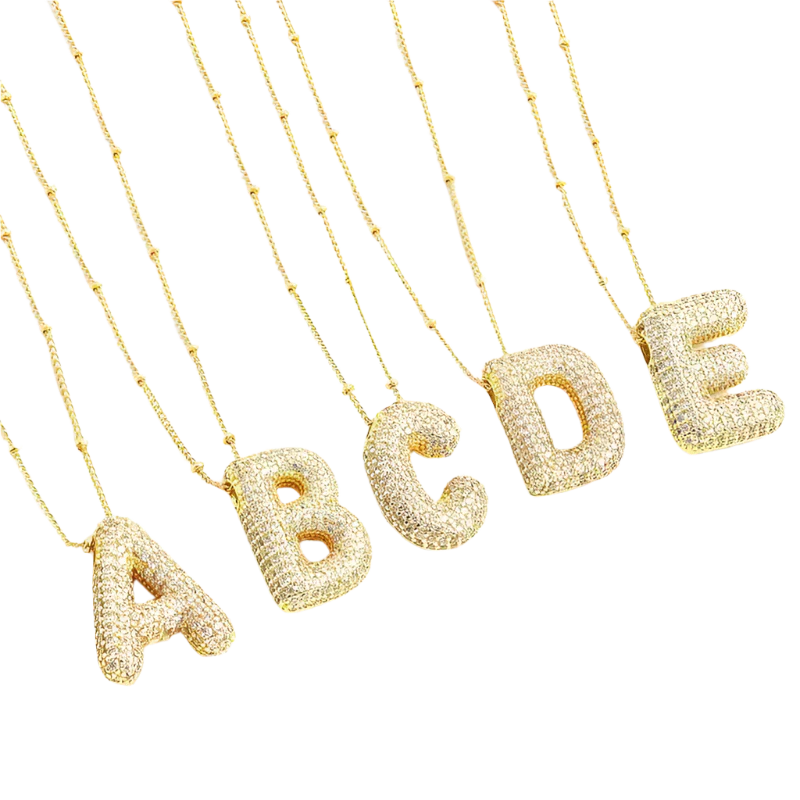 Bubble letter initial necklace set | Gold 18k