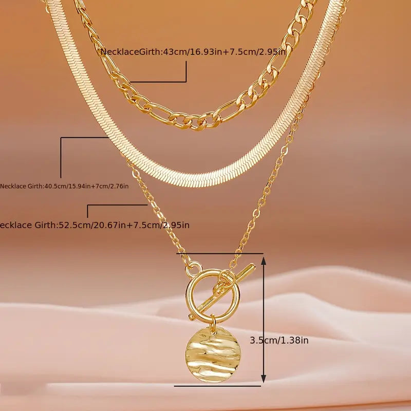 Savira Textured Coin Layered Necklace | Gold 18k