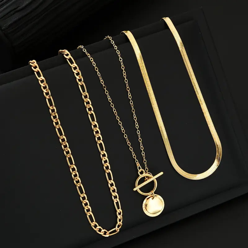 Savira Textured Coin Layered Necklace | Gold 18k