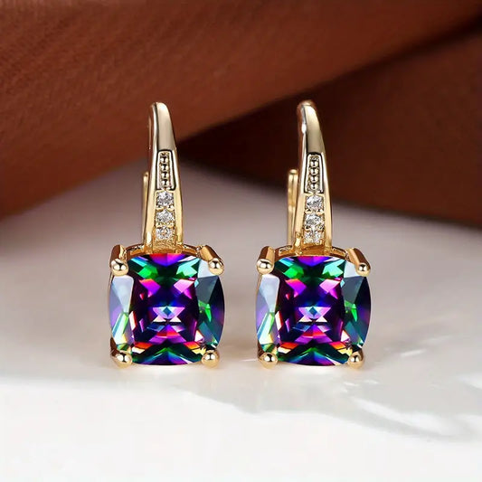 Mystic Stone Hoop Earrings | Gold 18k