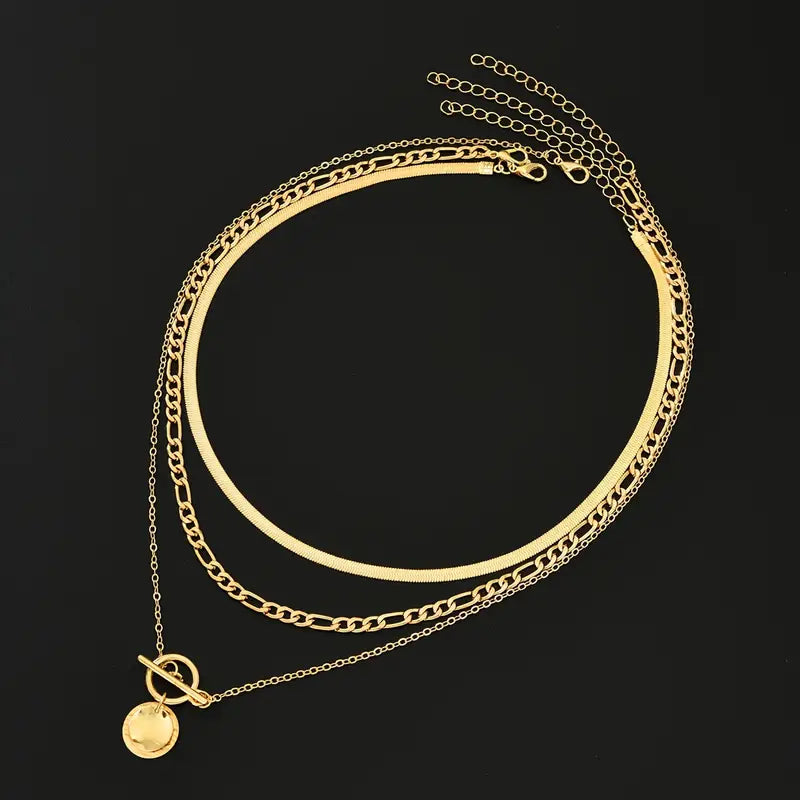 Savira Textured Coin Layered Necklace | Gold 18k