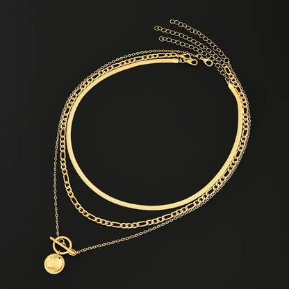 Savira Textured Coin Layered Necklace | Gold 18k