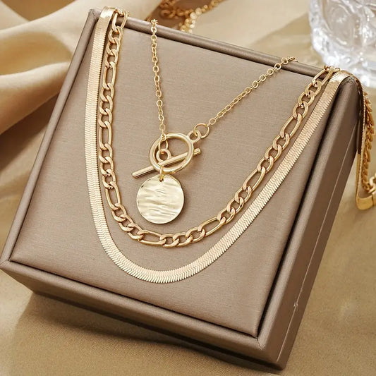 Savira Textured Coin Layered Necklace | Gold 18k