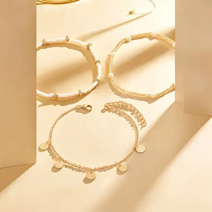 Coastal Charm 3-Piece Layered Anklet Set | Gold 18k
