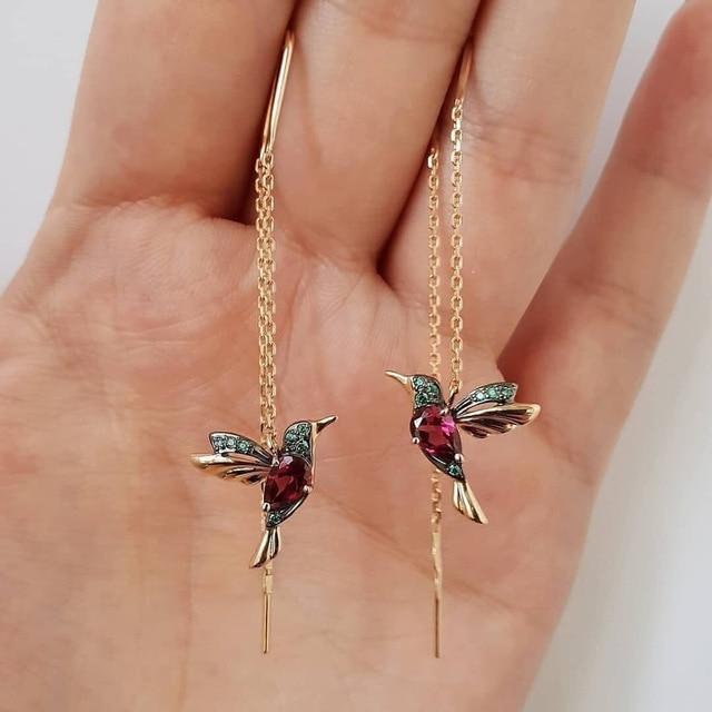 Orecchini con smalto colibrì e zirconi